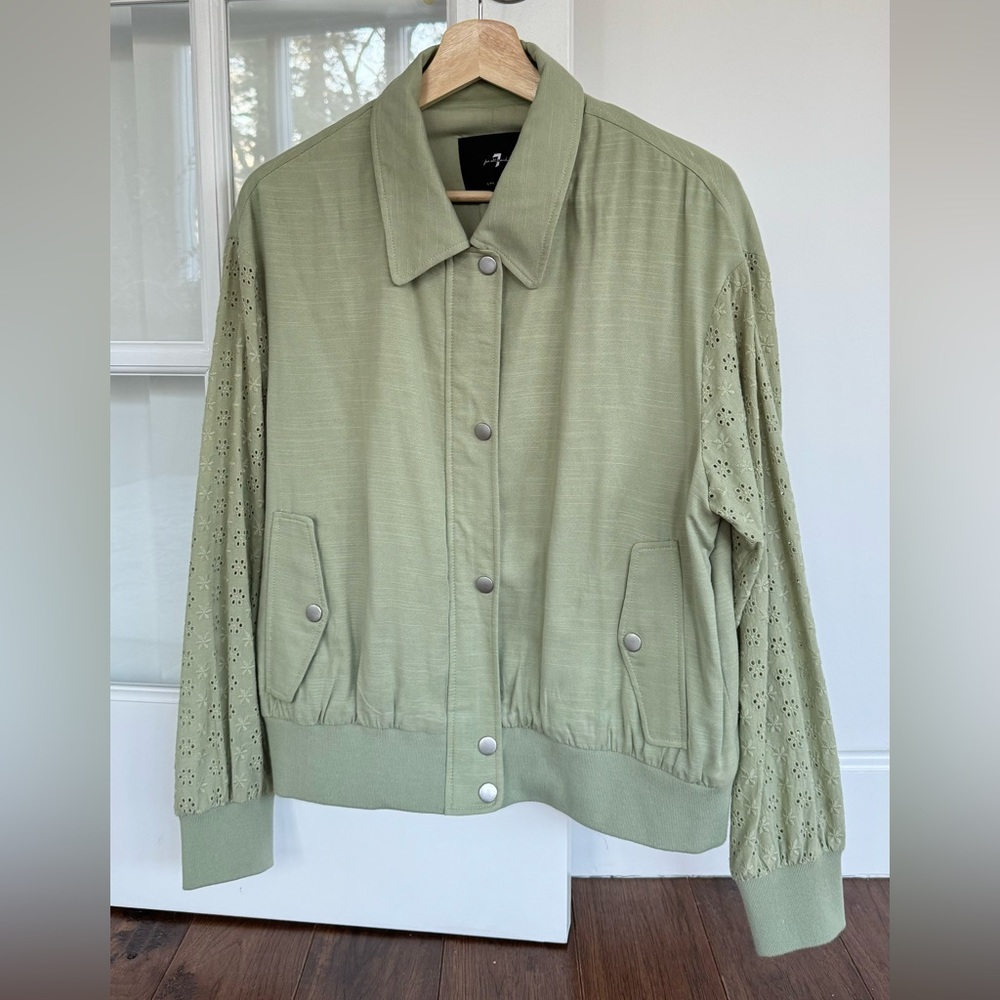 7 For all mankind, pastel green jacket size M beautiful embroidered sleeves